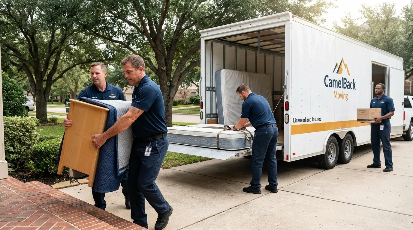 Crew loading residential truck for cross-state move from Friendship, ME